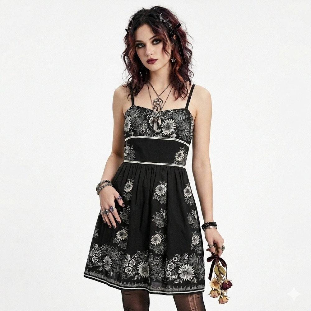 The Limited Dark Floral Babydoll Mini Dress 10 Whimsigoth Fairy Grunge Y2K